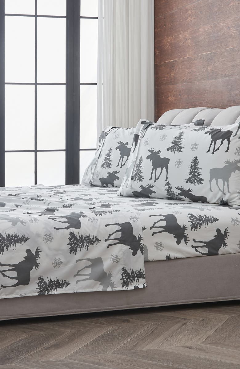 Woven & Weft Lodge Print 4-Piece Microfiber Sheet Set, Alternate, color, Moose