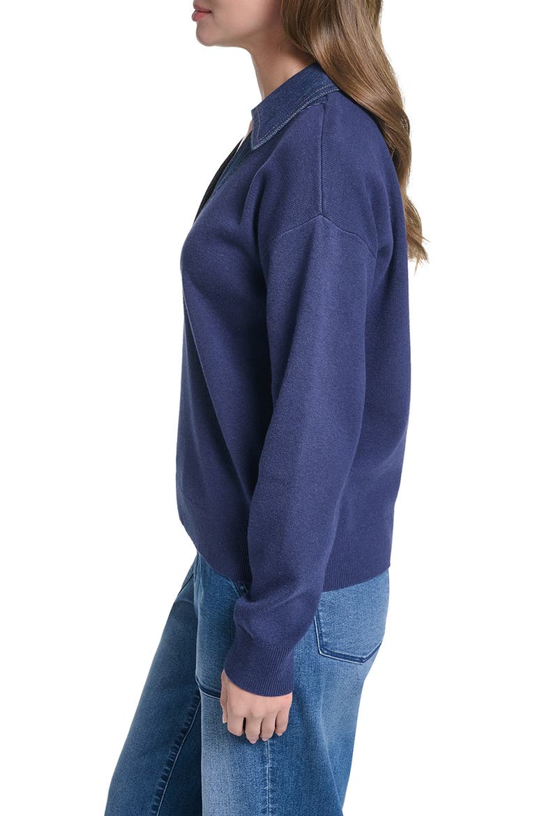 Denim Collar V-Neck Sweater, Alternate, color, NAVAL ACADEMY