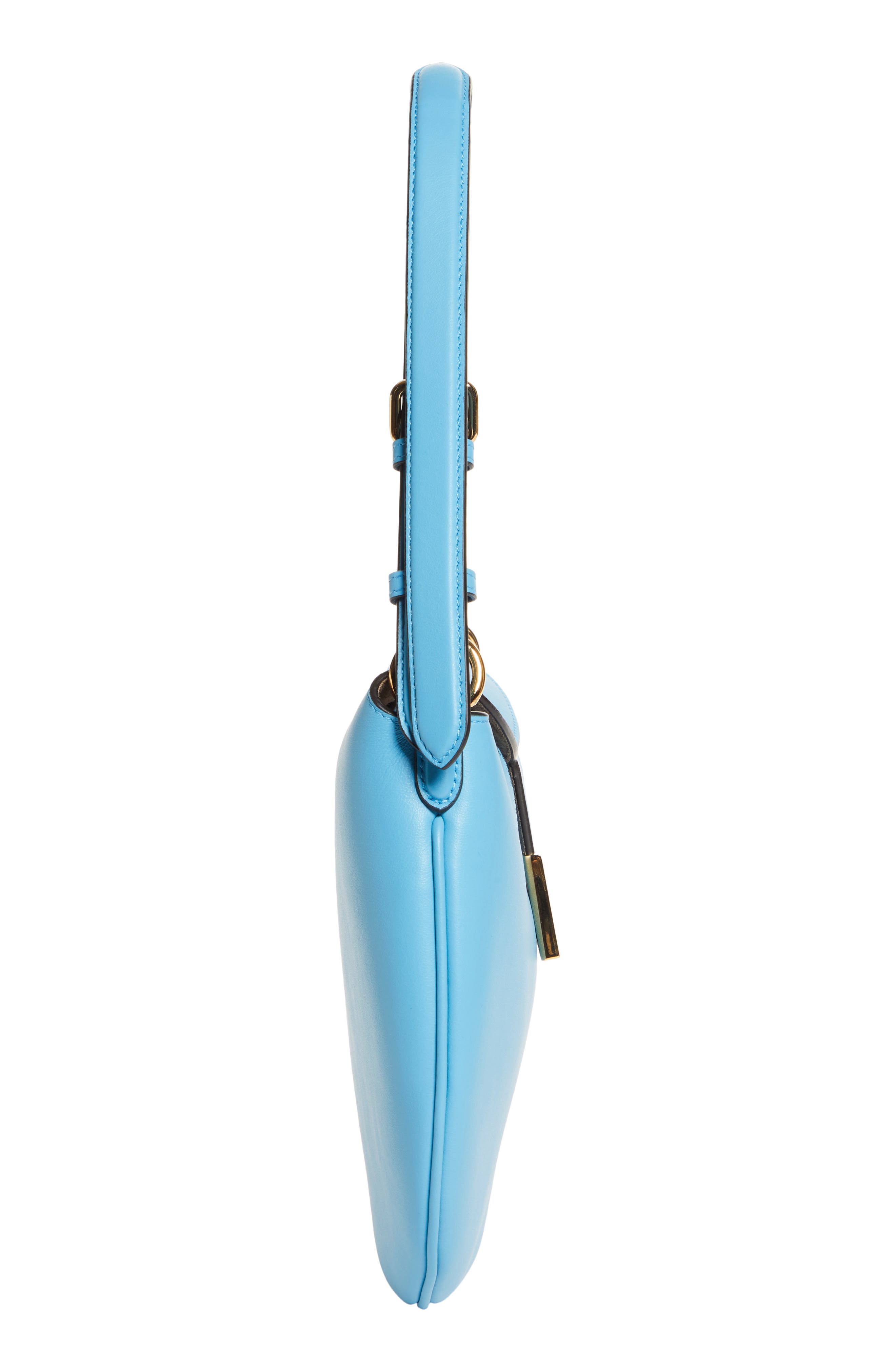 Small Croissant Leather Hobo, Alternate, color, CYBER BLU OS