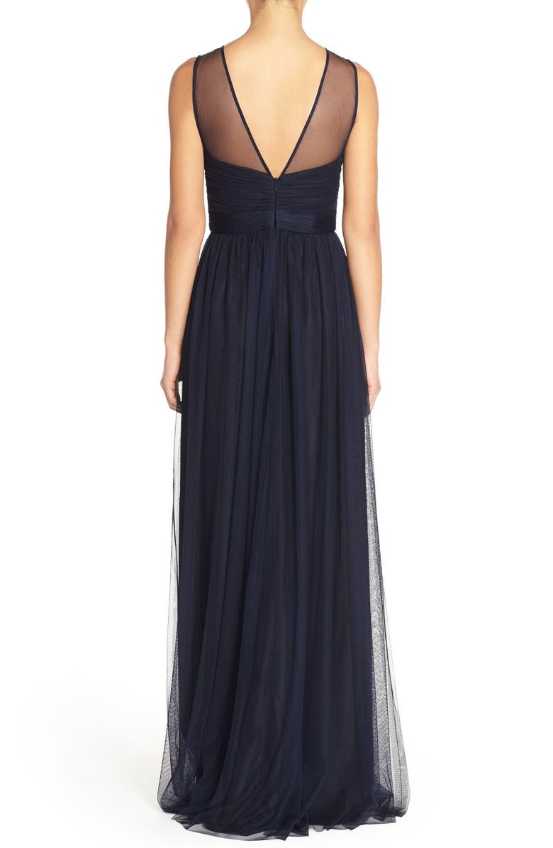 Amsale 'Alyce' Illusion V-Neck Pleat Tulle Gown, Alternate, color,