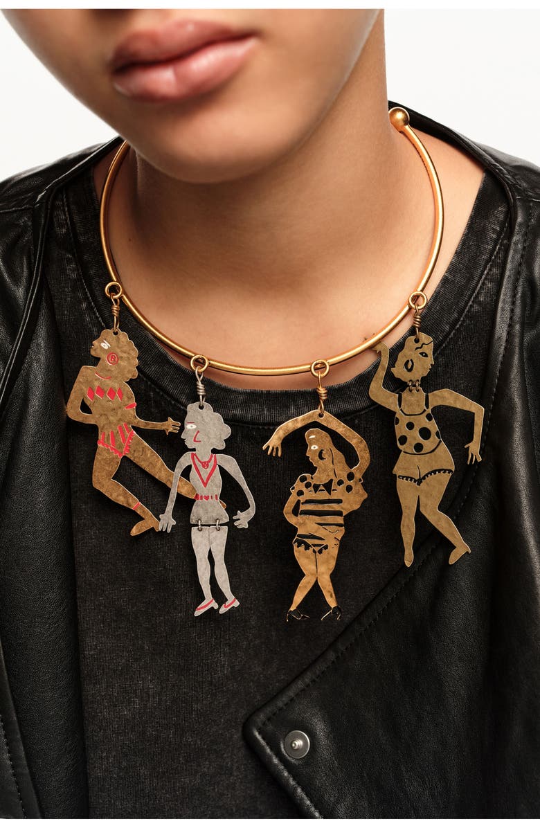 Bimba y Lola Choker Necklace With Tricolor Metal Silhouettes, Alternate, color, Gold