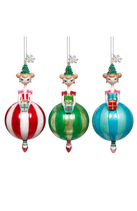 Girl on Candy Cane Ornament, Box of 6