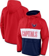 FANATICS Men's Fanatics Branded Red/Navy Washington Capitals Backhand Shooter Defender Anorak Raglan Hoodie Quarter-Zip Jacket