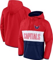 FANATICS Men's Fanatics Branded Red/Navy Washington Capitals Backhand Shooter Defender Anorak Raglan Hoodie Quarter-Zip Jacket