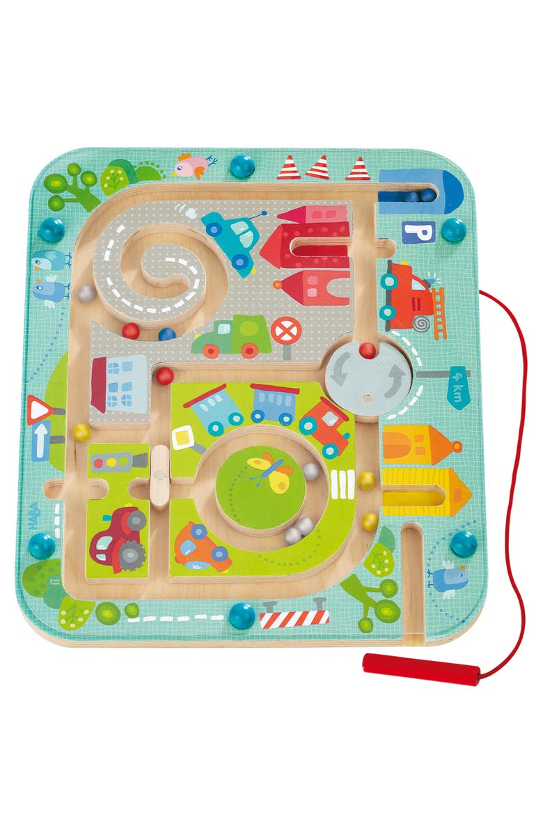 HABA Busy Board for Toddlers 2-4 Town Magnetic Maze Puzzle Game - Toddler Travel Toys for Preschoolers, Main, color, Blue Multi