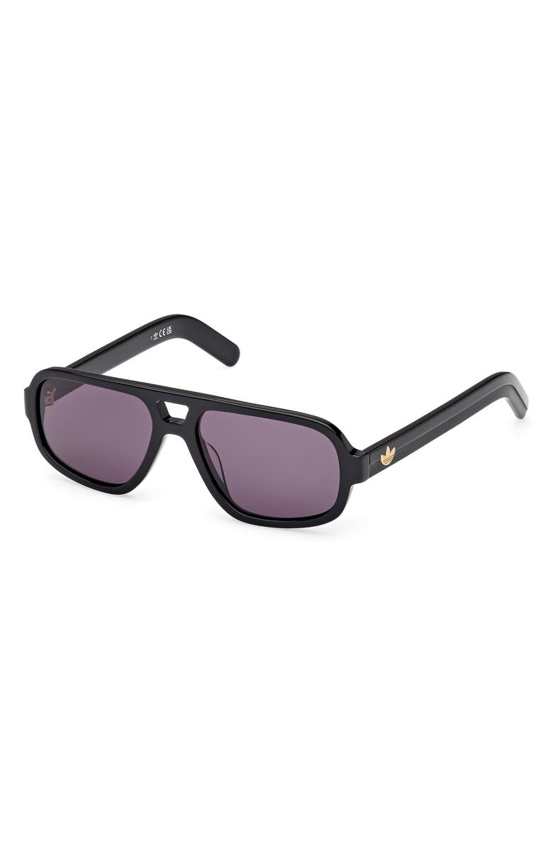 adidas 55MM Navigator Sunglasses, Alternate, color, Shiny Black / Smoke
