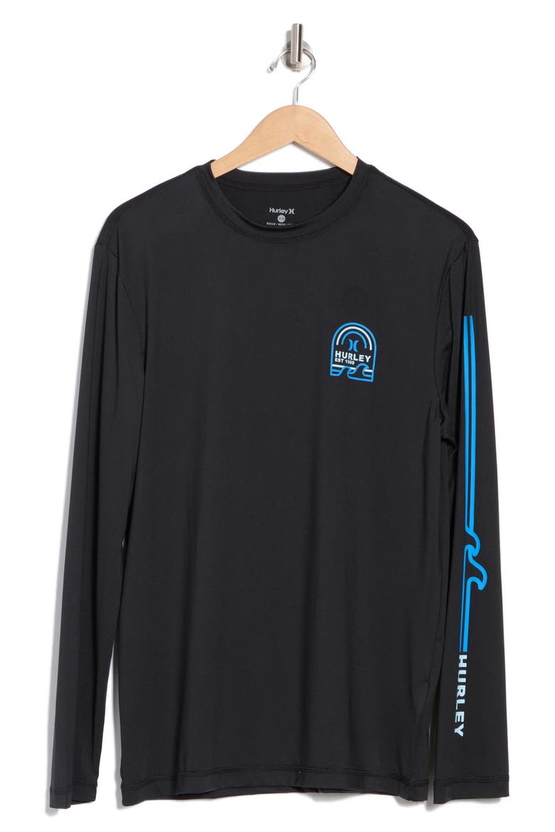Logo Wave Long Sleeve Rashguard, Alternate, color, BLACK