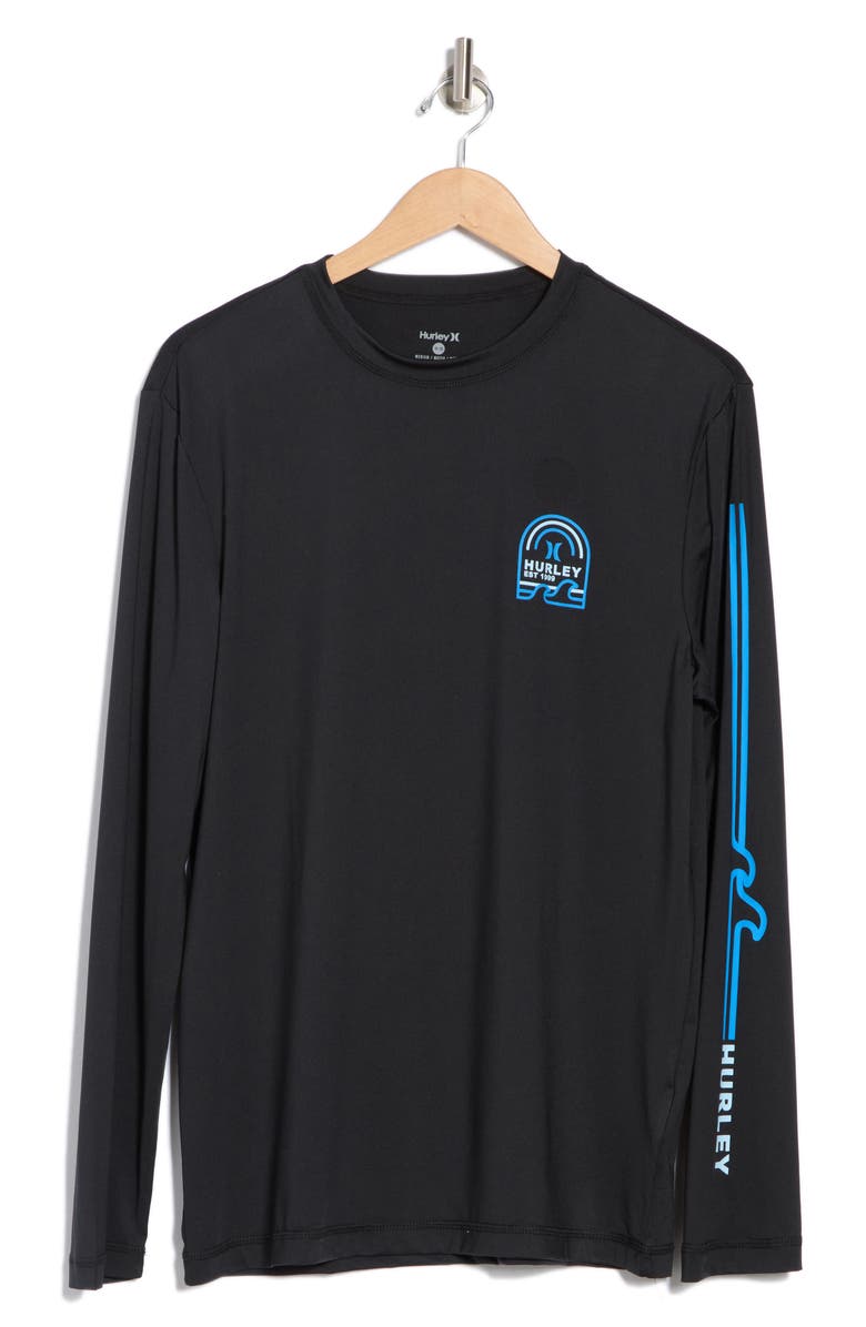 Hurley Logo Wave Long Sleeve Rashguard, Alternate, color, Black