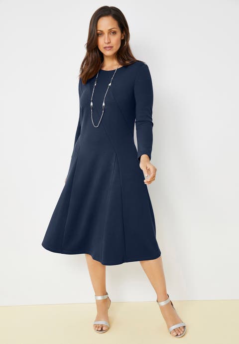 Long Sleeve Stretch Ponte Dress (Plus Available)
