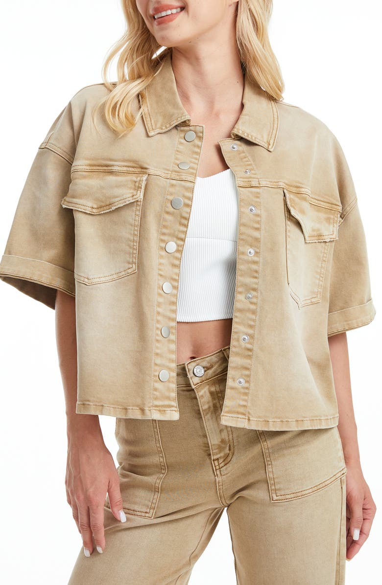 Bayeas Short Sleeve Oversize Denim Jacket, Alternate, color, 