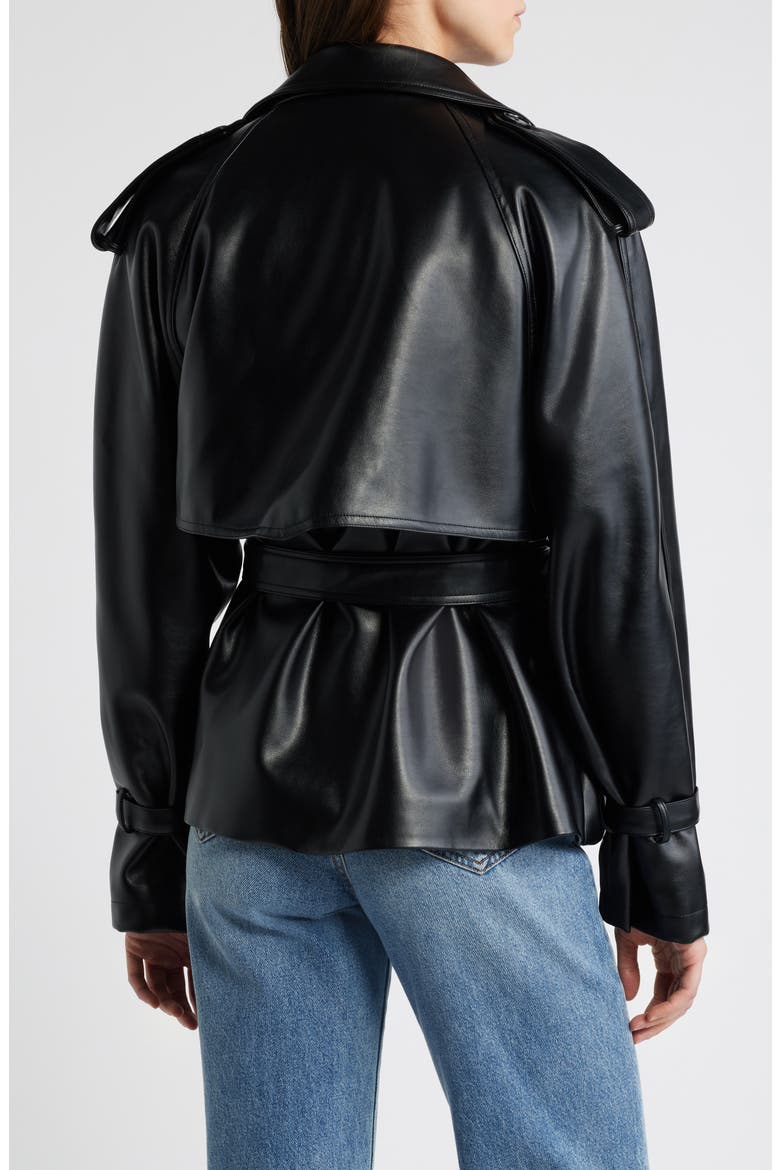 Tie Waist Faux Leather Trench Coat, Alternate, color, BLACK