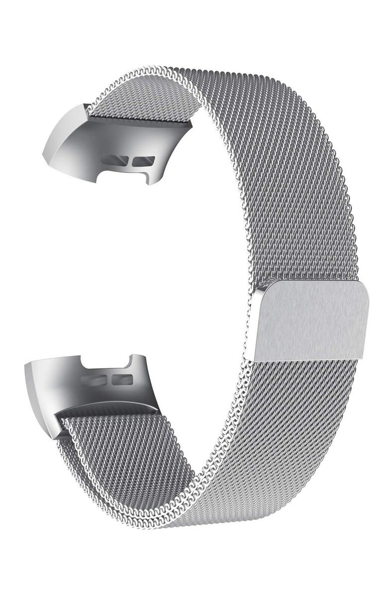 The Posh Tech Small Stainless Steel Band for Fitbit Charge 3 - Silver, Main, color,