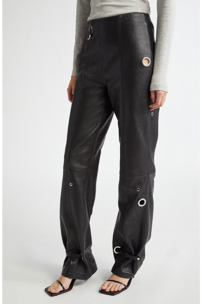 Saks Potts Bonnie Grommet Straight Leg Lambskin Leather Pants