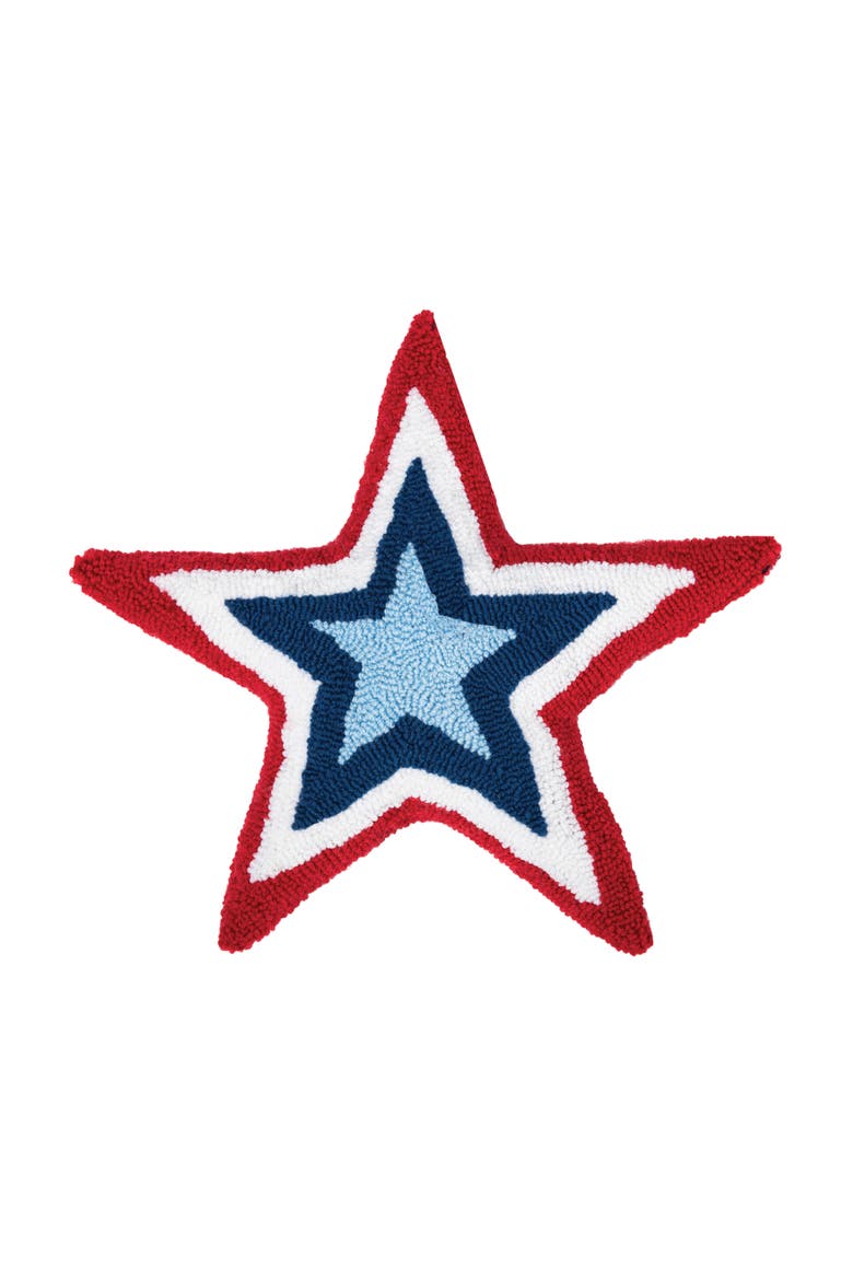 Patriotic Red White & Blue Star Shaped Hooked Accent Throw Pillow, 18" x 18", Main, color, Blue