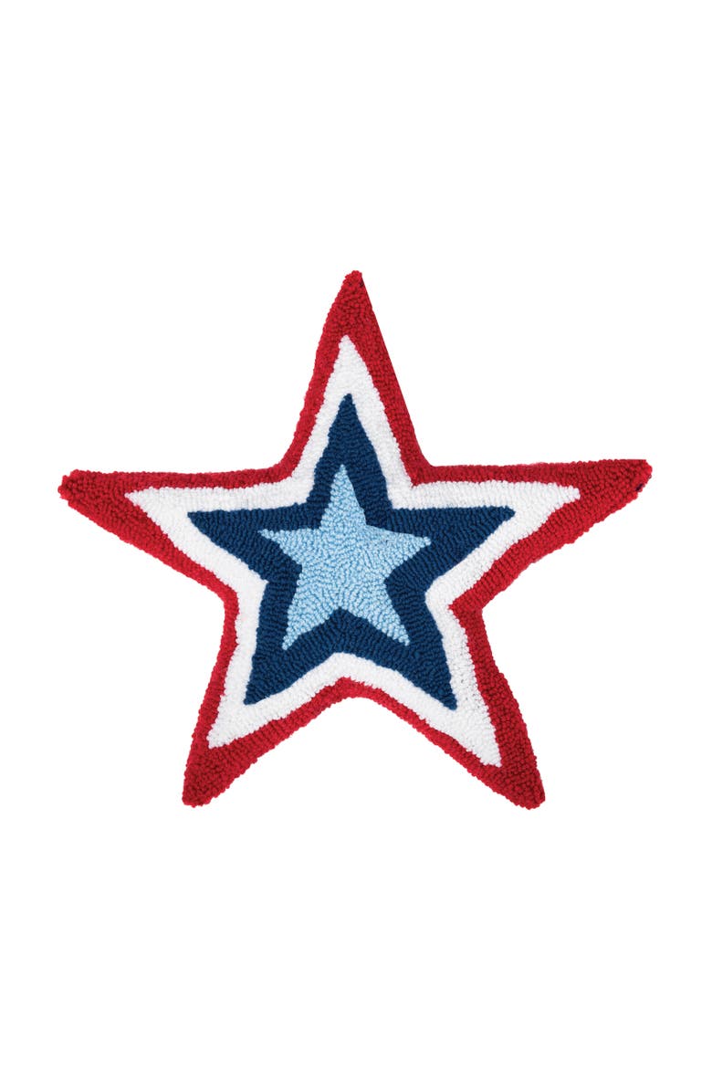 C&F Home Patriotic Red White & Blue Star Shaped Hooked Accent Throw Pillow, 18" x 18", Main, color, Blue