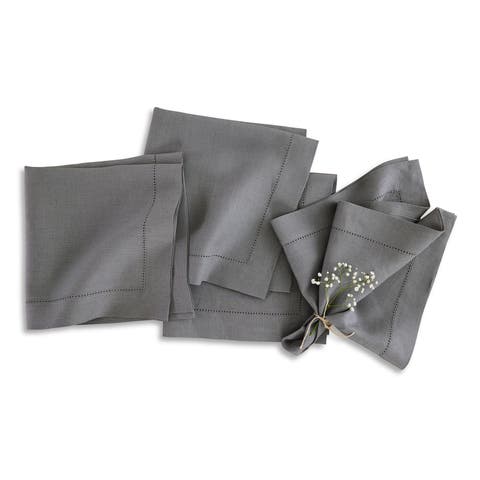 Linen Dinner Napkins Set of 4, 20 x 20 Inch for Dining Table, Holiday and Everyday Table Decor - Classic Hemstitch