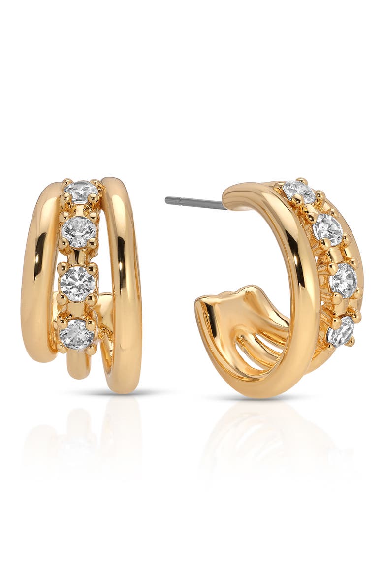 Mini Gleam Cubic Zirconia Hoop Earrings, Main, color, GOLD