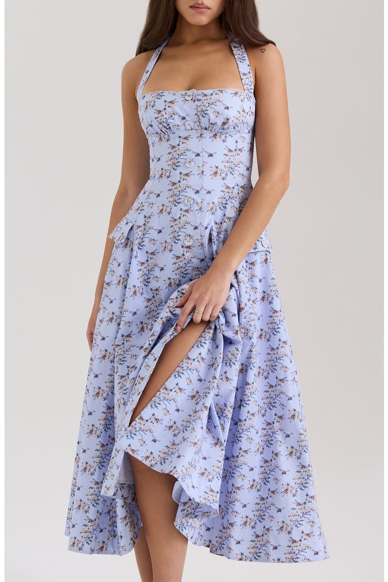 Claudia Floral Halter Midi Dress, Alternate, color, BEE FLORAL BLUE