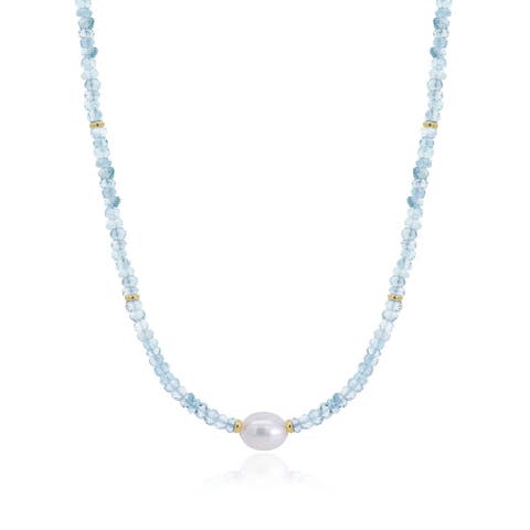 Blue Topaz Bead Pearl Necklace