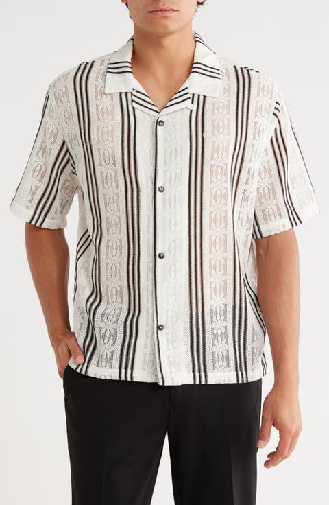 Oversize Textured Stripe Camp Shirt