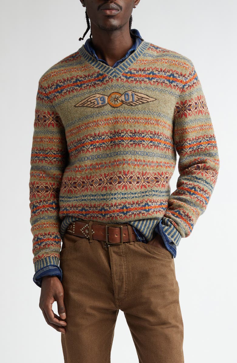 Double RL Hand-Embroidered Fair Isle Wool Blend Sweater, Main, color, 