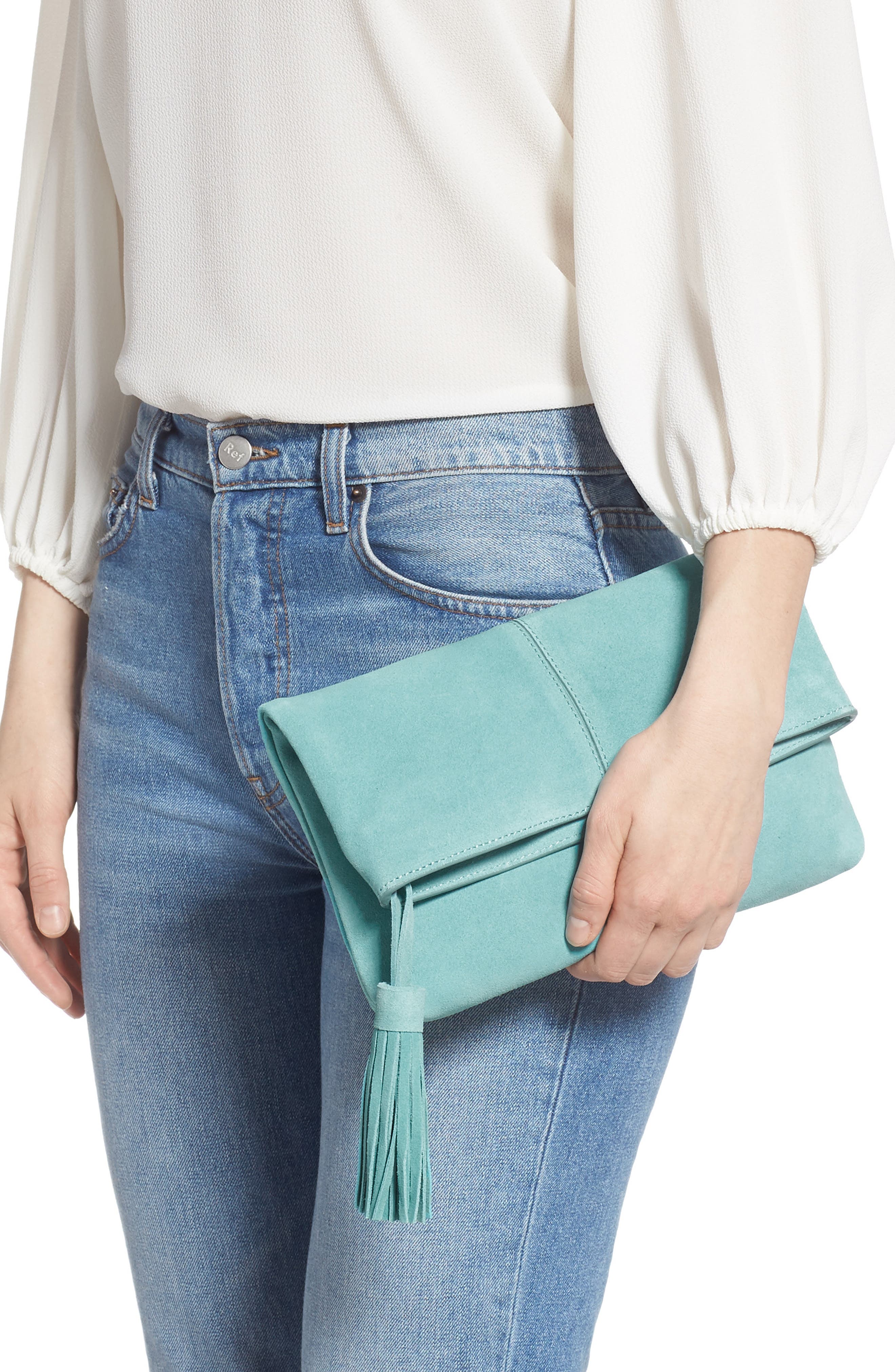Suede Clutch, Alternate, color, BLUE TURQUOISE
