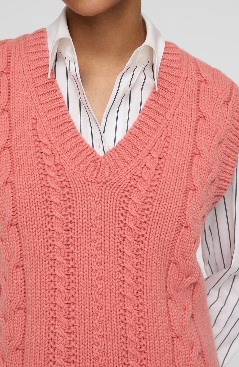 Lafayette 148 New York Cable Stitch Merino Wool & Cashmere V-Neck Sweater Vest, Alternate, color, Altrosa Pink