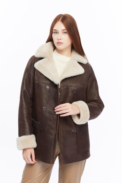 Chelsea Double-Breasted Shearling Peacoat