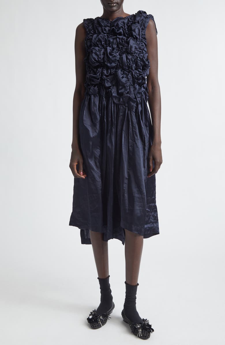 Comme des Garçons Comme des Garçons Gathered Ruffle Satin Dress, Main, color, Navy