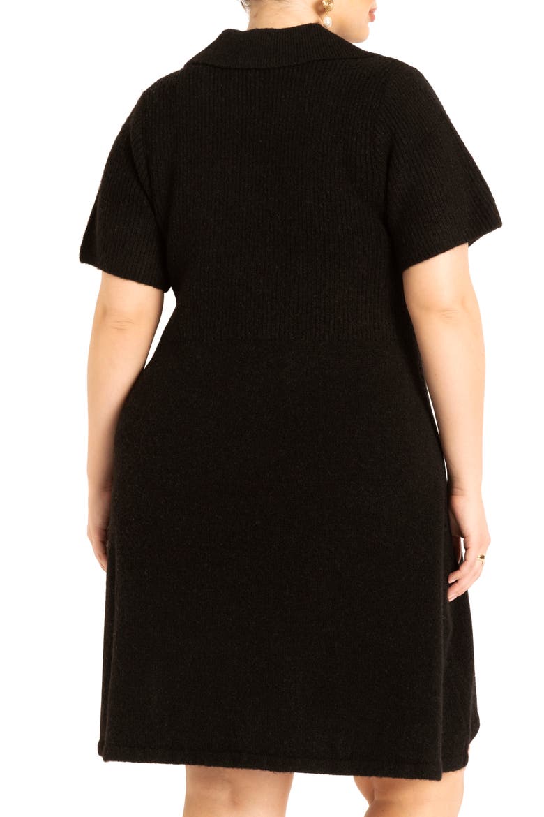 Polo Collar Mini Sweater Dress, Alternate, color, BLACK ONYX