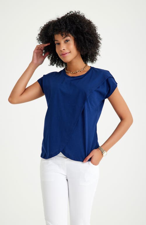 Accouchée Crossover Short Sleeve Cotton Maternity/nursing Top In Navy