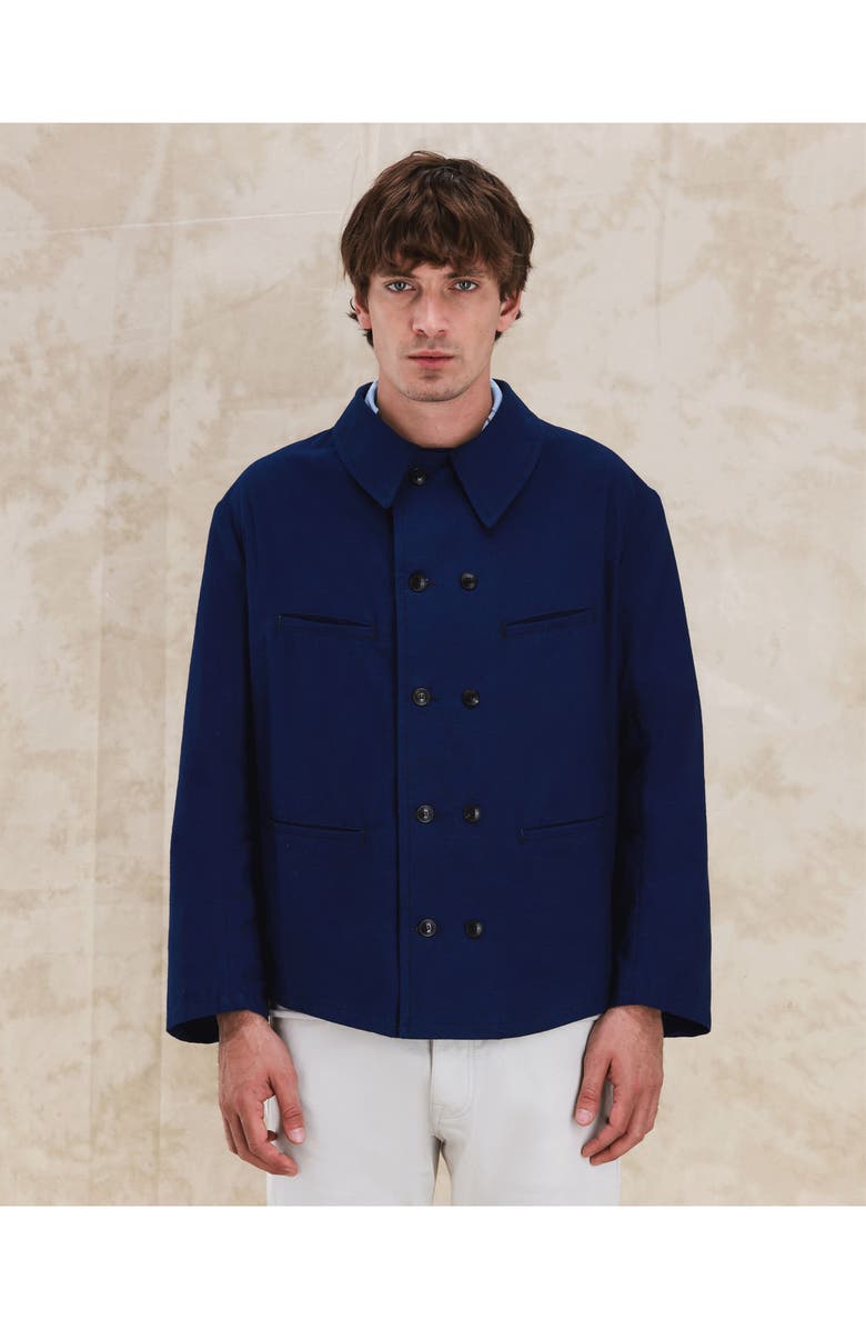 Fortela Perno Double-Breasted Slub Cotton Jacket, Alternate, color, Indaco