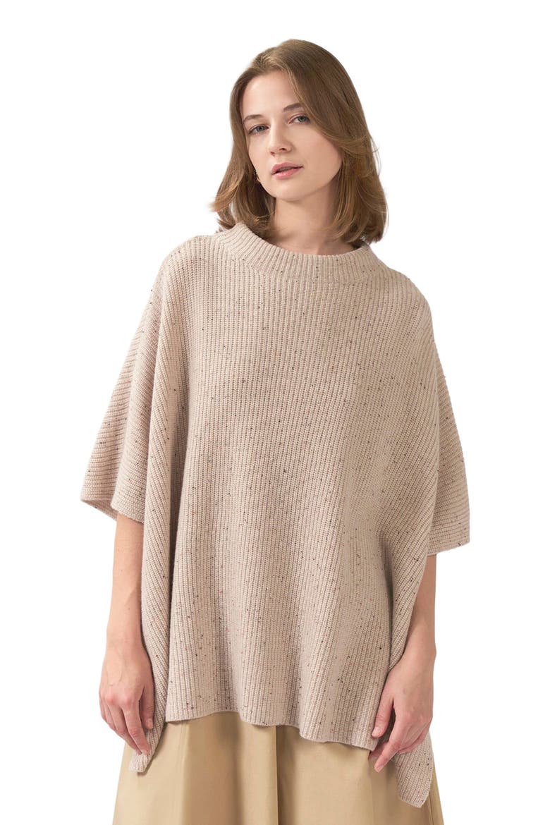 Rib-Knit Cashmere Poncho, Main, color, biscotti