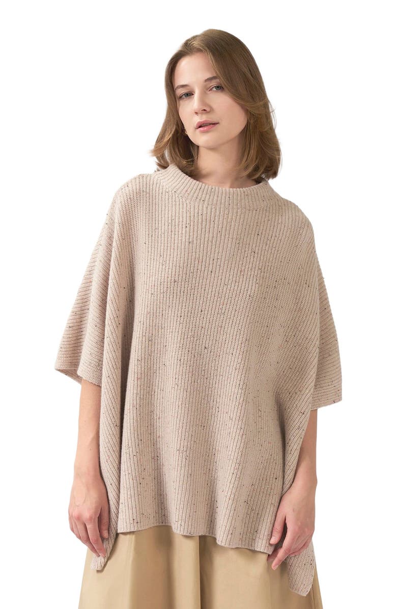 GOBI Mongolian Cashmere Rib-Knit Cashmere Poncho, Main, color, Biscotti