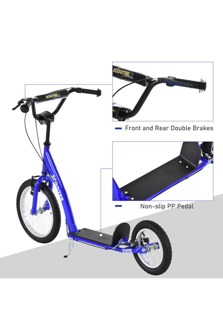 Youth Kick Scooter with Adjustable Handlebar, Dual Brakes, Inflatable Wheels, Alternate, color, Blue