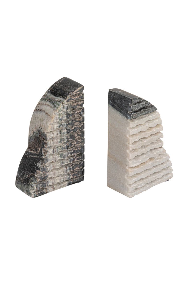 Black Mélange Carved Marble Bookends, Black, Main, color, Black