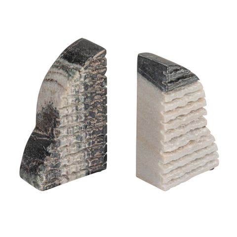 Black Mélange Carved Marble Bookends, Black