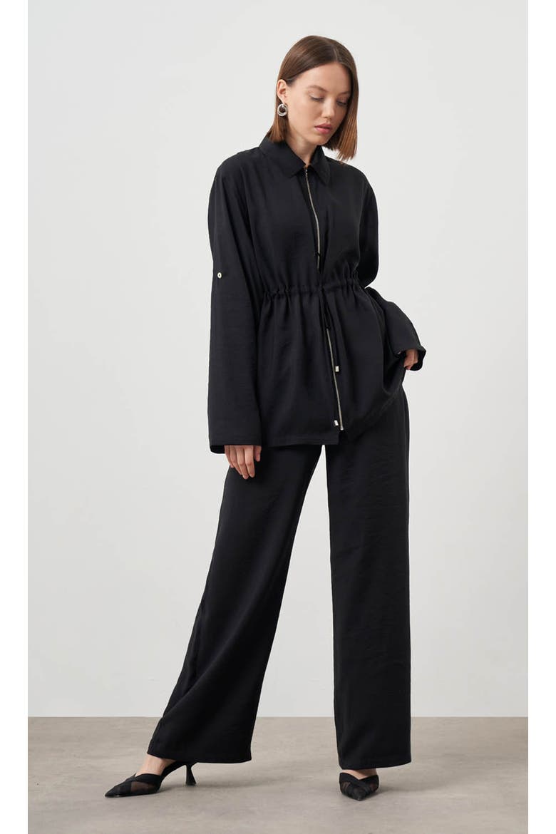 Cinched Waist Shirt Jacket, Alternate, color, Black