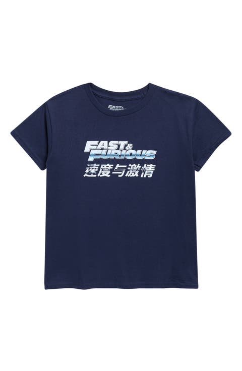 Kids' Fast and Furious Kanji Cotton Graphic T-Shirt