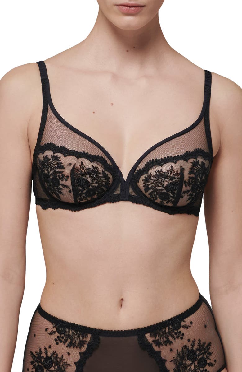 Simone Perele Intrigue Sheer Full Coverage Underwire Plunge Bra, Main, color, Black