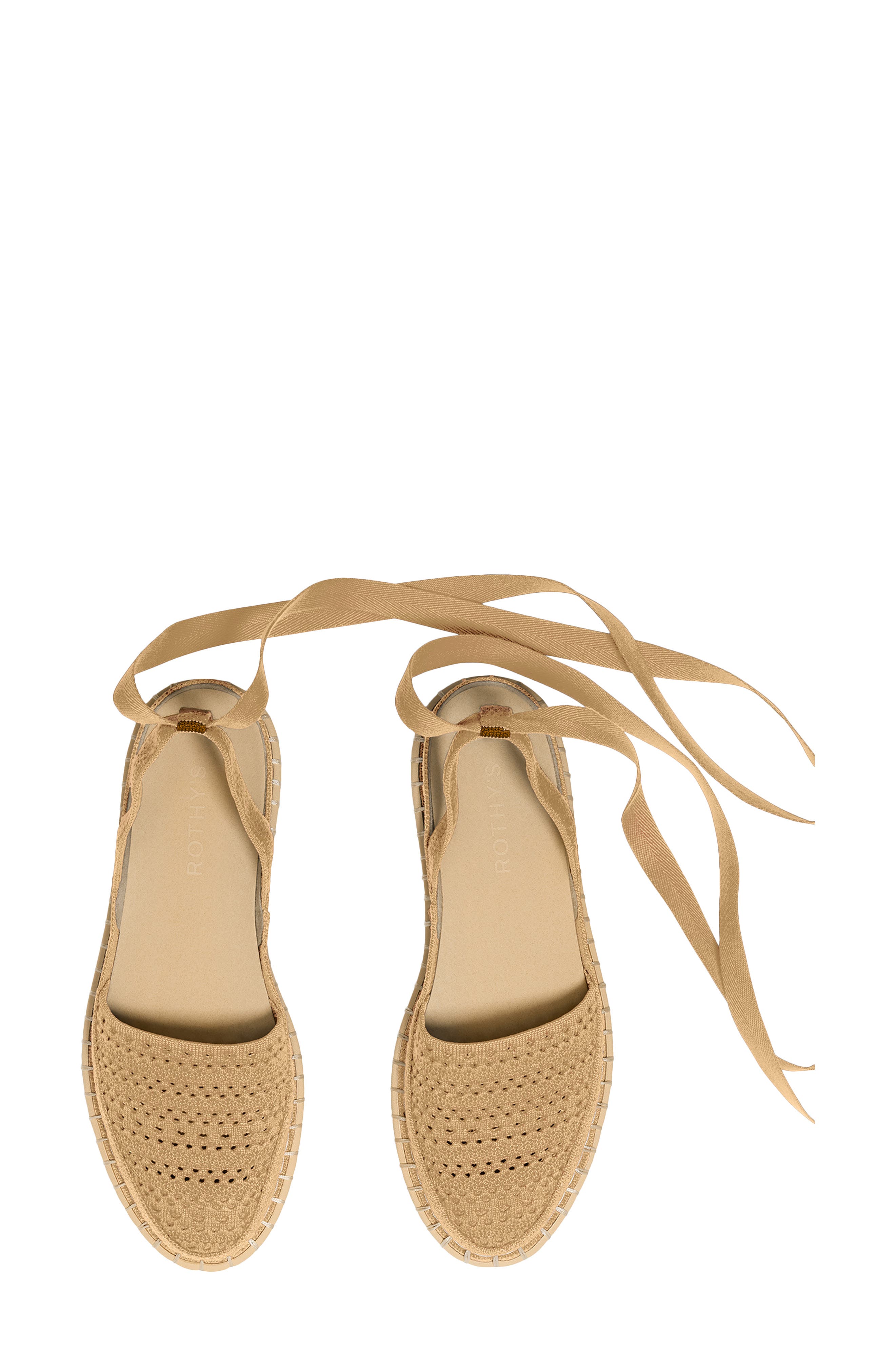Rothy's The d'Orsay Ankle Tie Espadrille Flat, Alternate, color, Camel Crochet