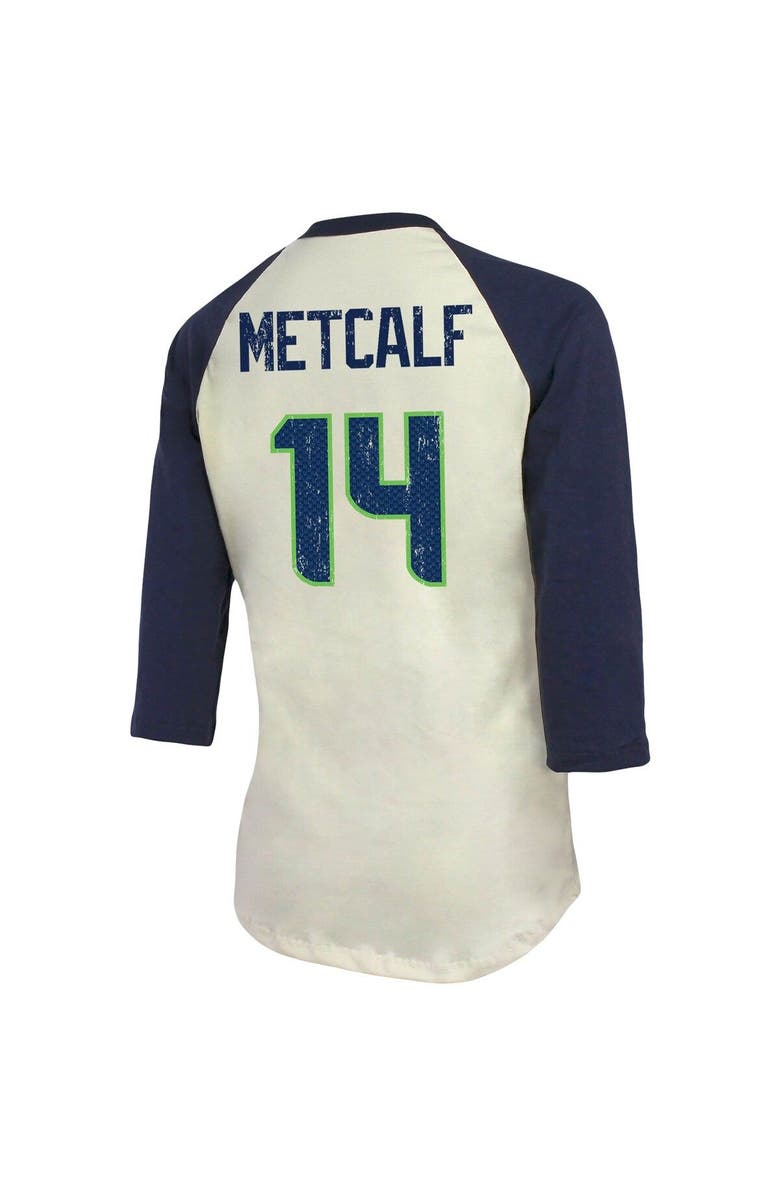 Majestic Threads Women's Fanatics Branded DK Metcalf Cream/Navy Seattle Seahawks Player Raglan Name & Number 3/4-Sleeve T-Shirt, Alternate, color, 