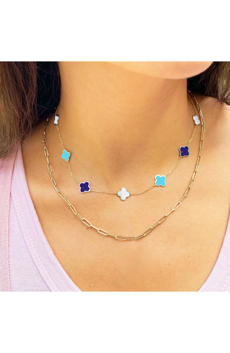 The Lovery Fine Jewelry Small Blue Mixed Clover Necklace, Alternate, color, Blue Mixed