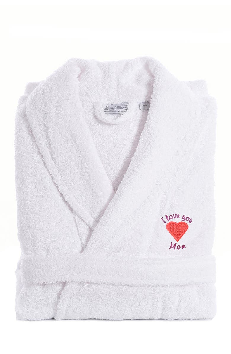Linum Home Textiles 'I Love You Mom' Embroidered White Terry Bathrobe, Alternate, color, White