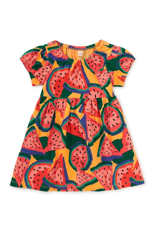 Shop Tea Collection Puff Sleeve Empire Dress In Wiggly Watermelons