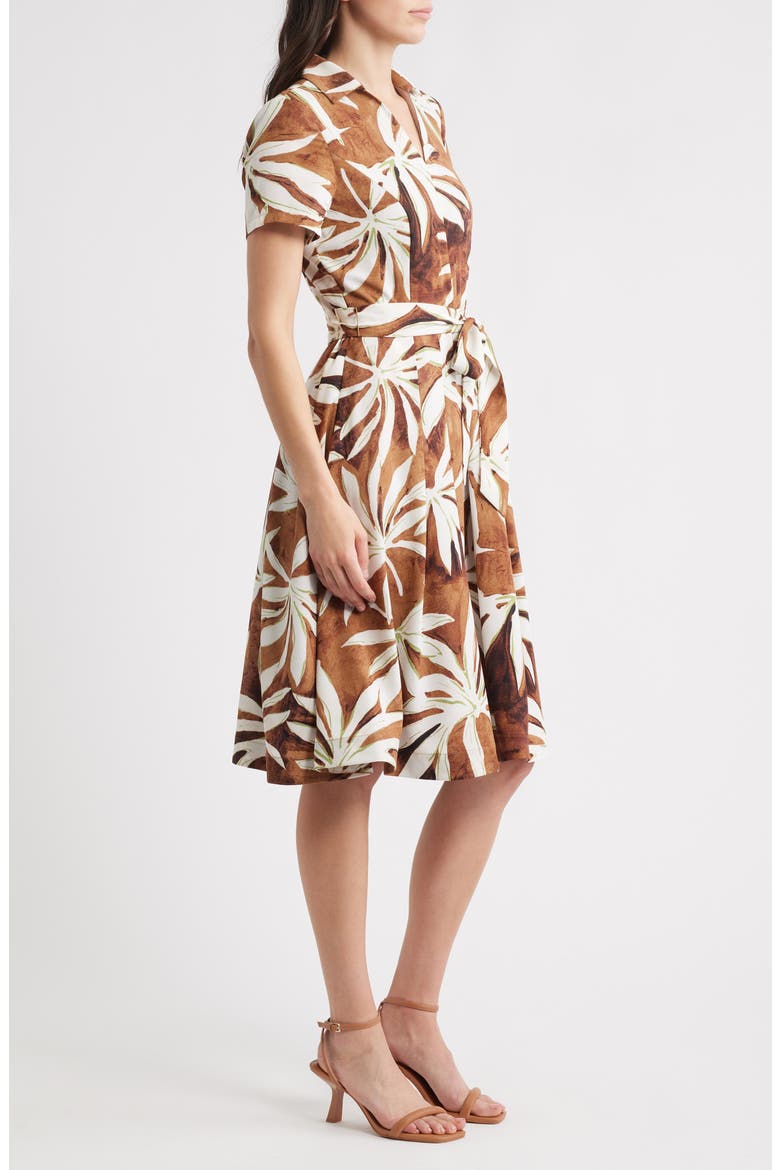 Palm Print Short Sleeve Shirtdress, Alternate, color, BARK PALM