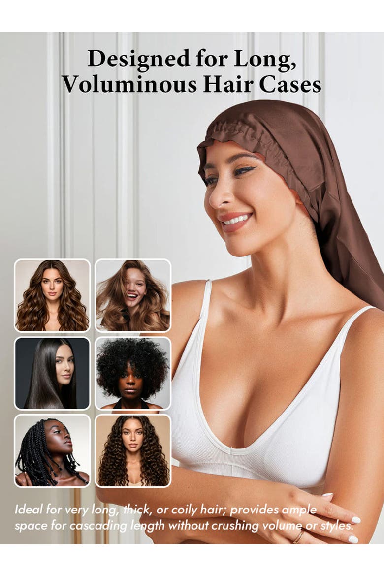 Elegant Long Pure Silk Bonnet, Alternate, color, Coffee