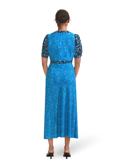 Ro&zo Black Mix And Match Rose Ditsy Dress In Blue