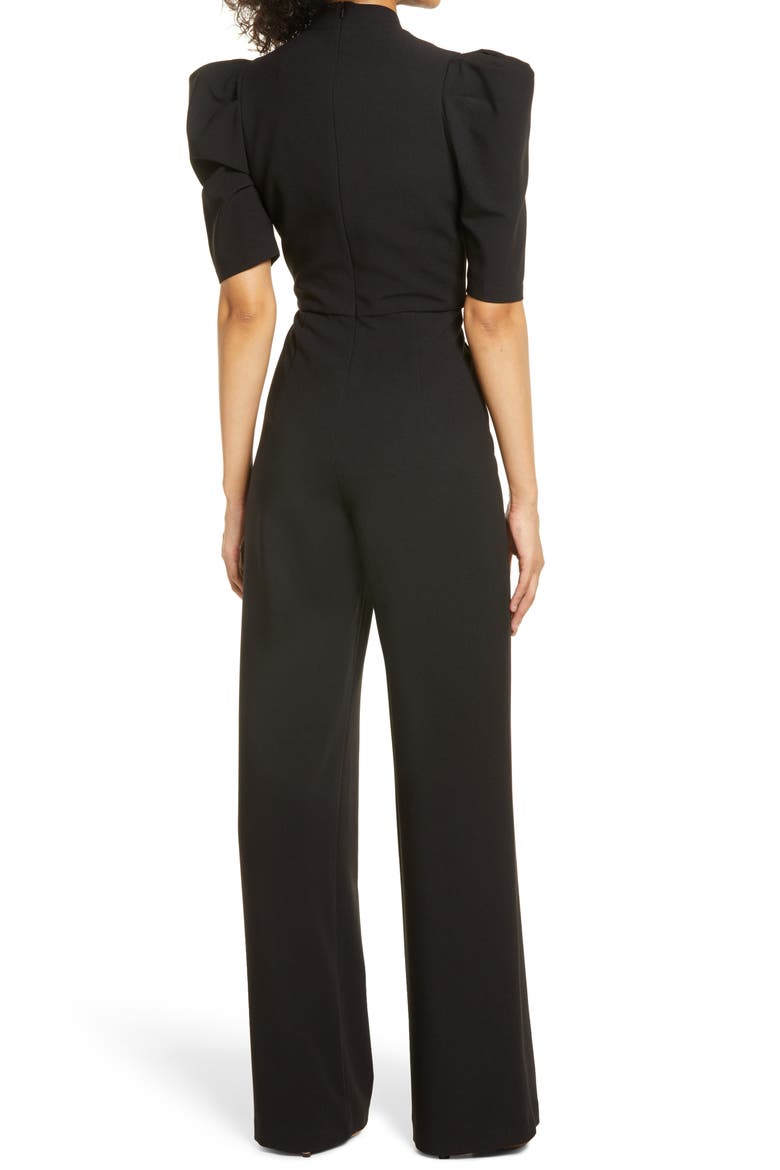 Ara Tie Neck Puff Sleeve Jumpsuit, Alternate, color, BLACK