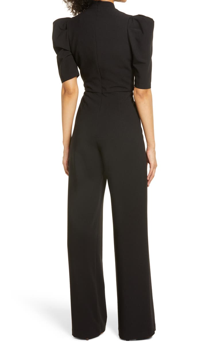 Black Halo Ara Tie Neck Puff Sleeve Jumpsuit, Alternate, color, Black